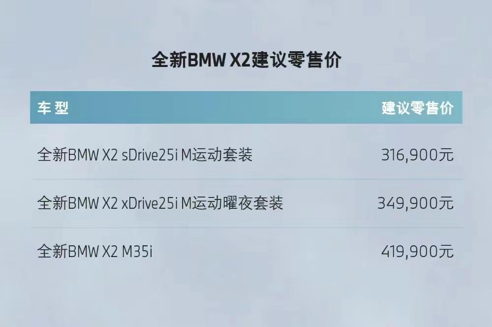 宝马X2价格表_宝马x2轿车的价格