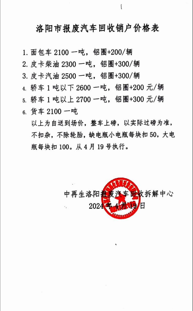 报废车价格表_私家车自愿报废能给多少钱