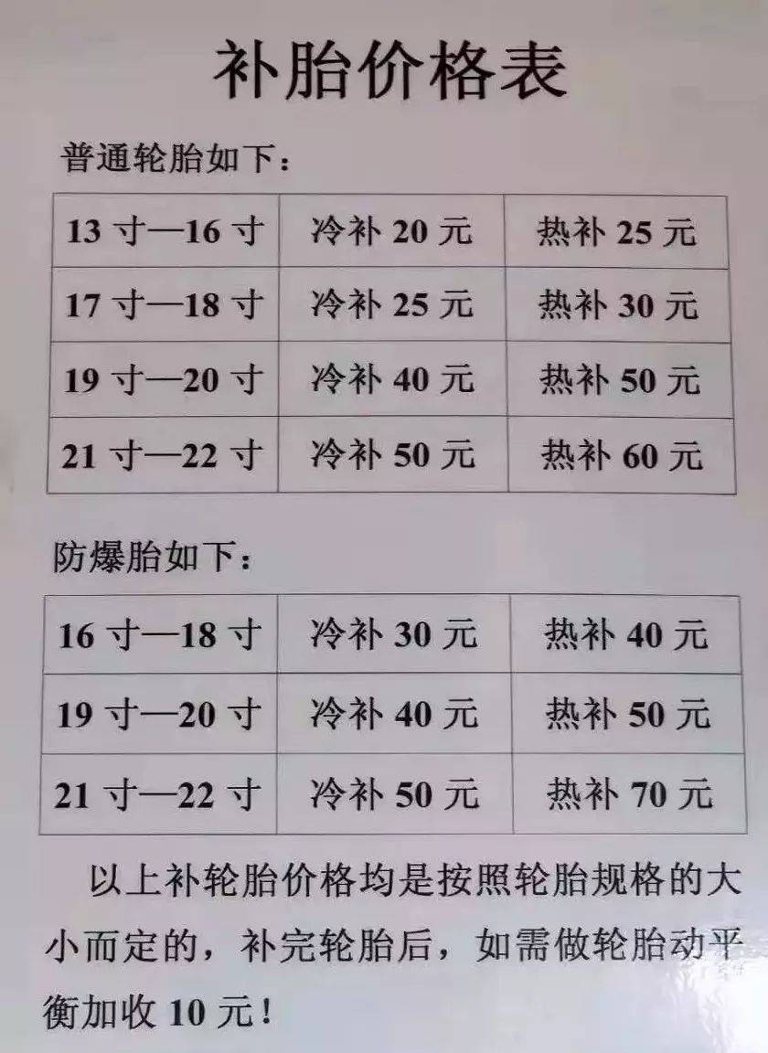 汽车补胎价格_汽车补胎价格表